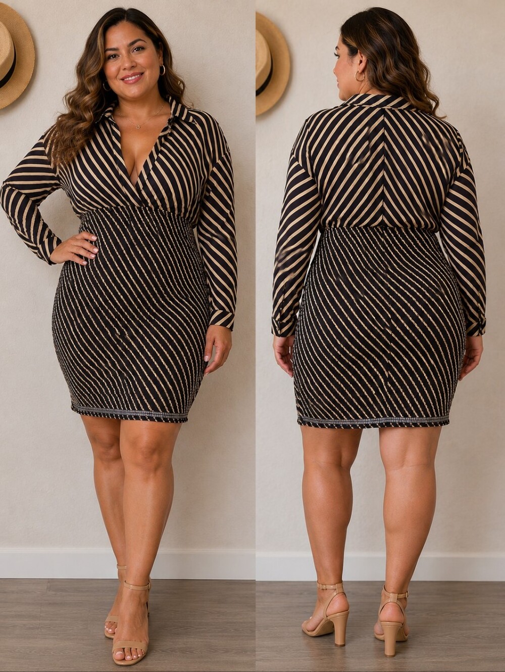 Plus Size Cider Striped Bodycon Mini Dress XL